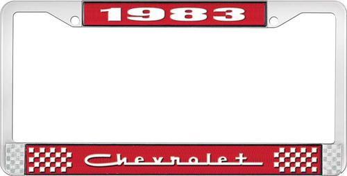 1983 Chevrolet Style # 5 Red and Chrome License Plate Frame with White Lettering