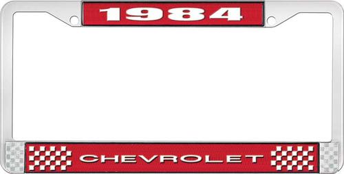 1984 Chevrolet Red And Chrome License Plate Frame With White Lettering