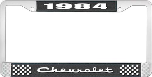 1984 Chevrolet Style # 2 Black and Chrome License Plate Frame with White Lettering