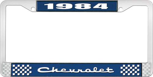 1984 Chevrolet Style # 2 Blue and Chrome License Plate Frame with White Lettering