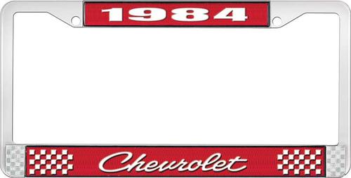 1984 Chevrolet Style # 4 Red and Chrome License Plate Frame with White Lettering