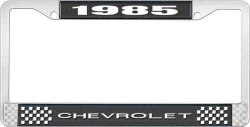 1985 Chevrolet Style # 1 Black and Chrome License Plate Frame with White Lettering