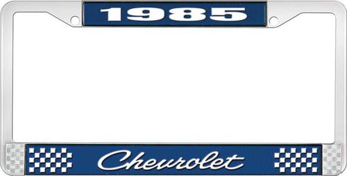 1985 Chevrolet Style # 4 Blue and Chrome License Plate Frame with White Lettering