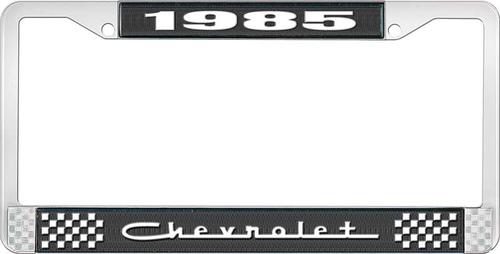 1985 Chevrolet Style # 5 Black and Chrome License Plate Frame with White Lettering
