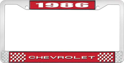 1986 Chevrolet Style # 1 Red and Chrome License Plate Frame with White Lettering