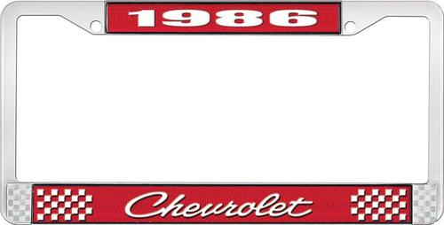 1986 Chevrolet Style # 4 Red and Chrome License Plate Frame with White Lettering