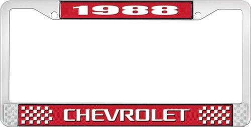 1988 Chevrolet Style # Red and Chrome License Plate Frame with White Lettering