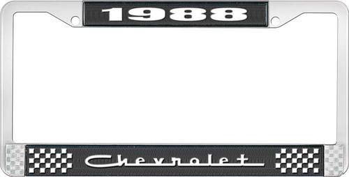 1988 Chevrolet Style # 5 Black and Chrome License Plate Frame with White Lettering