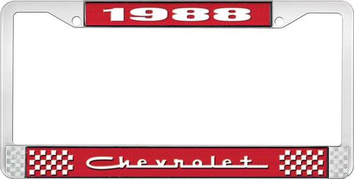 1988 Chevrolet Style # 5 Red and Chrome License Plate Frame with White Lettering