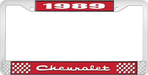 1989 Chevrolet Style # 2 Red and Chrome License Plate Frame with White Lettering