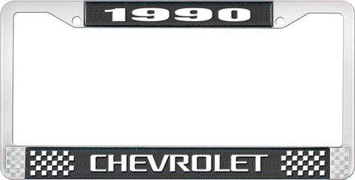 1990 Chevrolet Style # 3 Black and Chrome License Plate Frame with White Lettering