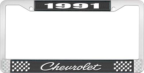 1991 Chevrolet Style # 4 Black and Chrome License Plate Frame with White Lettering