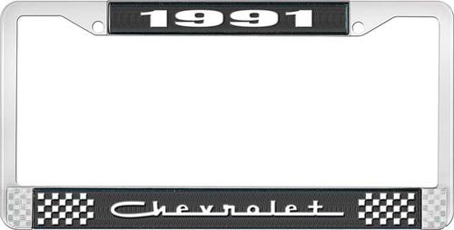 1991 Chevrolet Style # 5 Black and Chrome License Plate Frame with White Lettering