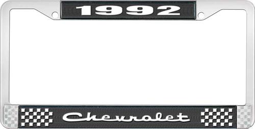 1992 Chevrolet Style # 2 Black and Chrome License Plate Frame with White Lettering