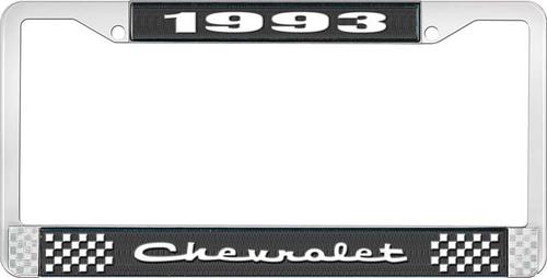 1993 Chevrolet Style # 2 Black and Chrome License Plate Frame with White Lettering