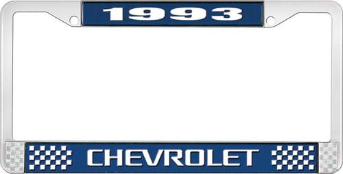 1993 Chevrolet Style # 3 Blue and Chrome License Plate Frame with White Lettering