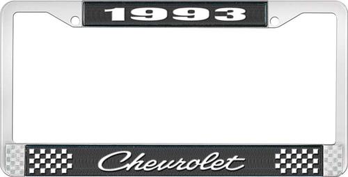 1993 Chevrolet Style # 4 Black and Chrome License Plate Frame with White Lettering
