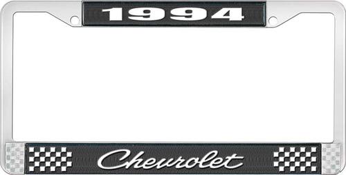 1994 Chevrolet Style # 4 Black and Chrome License Plate Frame with White Lettering