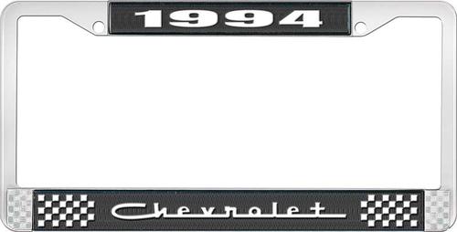 1994 Chevrolet Style # 5 Black and Chrome License Plate Frame with White Lettering