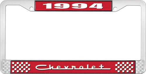 1994 Chevrolet Style # 5 Red and Chrome License Plate Frame with White Lettering