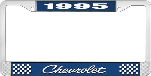 1995 Chevrolet Style # 4 Blue and Chrome License Plate Frame with White Lettering