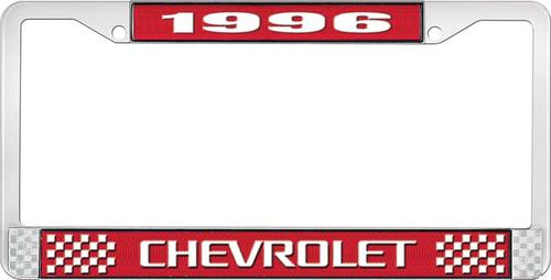 1996 Chevrolet Style # Red and Chrome License Plate Frame with White Lettering