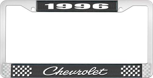 1996 Chevrolet Style # 4 Black and Chrome License Plate Frame with White Lettering