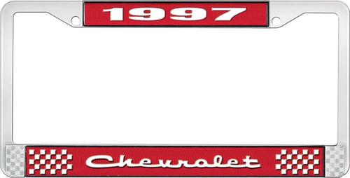 1997 Chevrolet Style # 2 Red and Chrome License Plate Frame with White Lettering