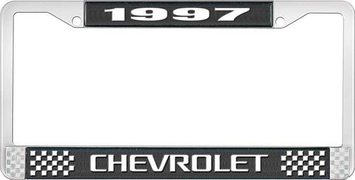 1997 Chevrolet Style # 3 Black and Chrome License Plate Frame with White Lettering