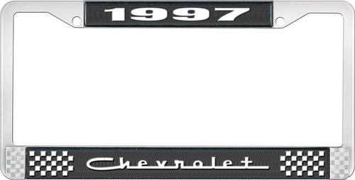 1997 Chevrolet Style # 5 Black and Chrome License Plate Frame with White Lettering