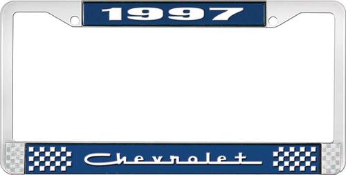 1997 Chevrolet Style # 5 Blue and Chrome License Plate Frame with White Lettering