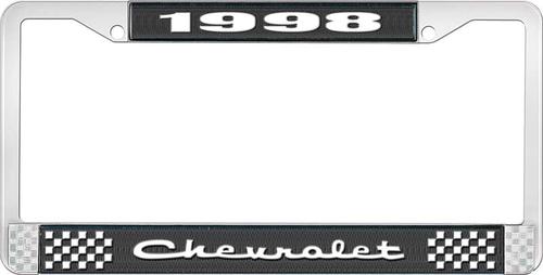 1998 Chevrolet Style # 2 Black and Chrome License Plate Frame with White Lettering