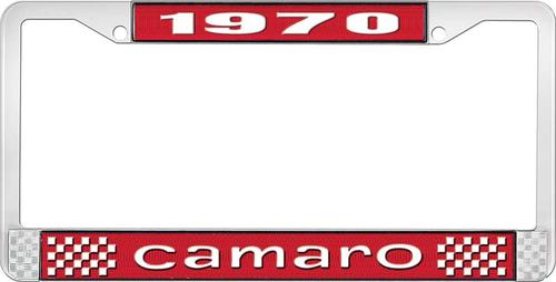 1970 Camaro Style #1 License Plate Frame - Red and Chrome with White Lettering