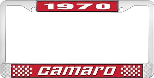 1970 Camaro Style #2 License Plate Frame - Red and Chrome with White Lettering