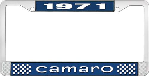 1971 Camaro Style #1 License Plate Frame - Blue and Chrome with White Lettering