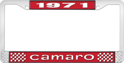 1971 Camaro Style #1 License Plate Frame - Red and Chrome with White Lettering