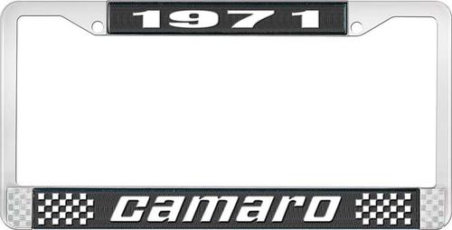 1971 Camaro Style #2 License Plate Frame - Black and Chrome with White Lettering