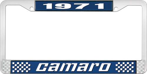 1971 Camaro Style #2 License Plate Frame - Blue and Chrome with White Lettering
