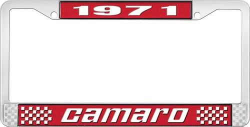 1971 Camaro Style #2 License Plate Frame - RED and Chrome with White Lettering