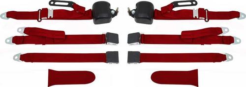 1964-67 Mopar B-Body Front Bench Flame Red 3 Point Retractable Seat Belt Set With Chrome Latch
