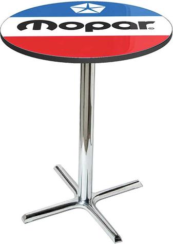 1972-84 Style Red White And Blue Mopar Logo Pub Table With Chrome Base
