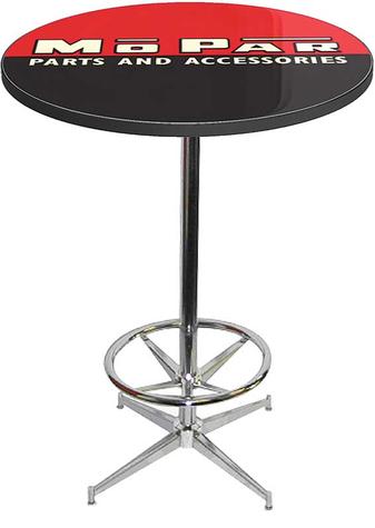 1948-53 Style Black/Red Mopar parts And accessories Logo Pub Table With Chrome Base And Foot Rest