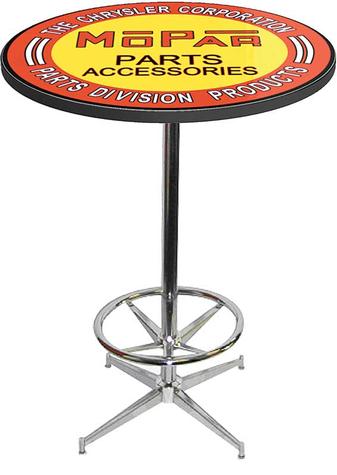 1948-53 Orange/Yellow Mopar parts And accessories Logo Pub Table With Chrome Base And Foot Rest