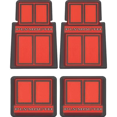 1960-1976 Plymouth; Custom Carpeted Floor Mat Set; Plymouth Logo; Red; 4 Piece Set