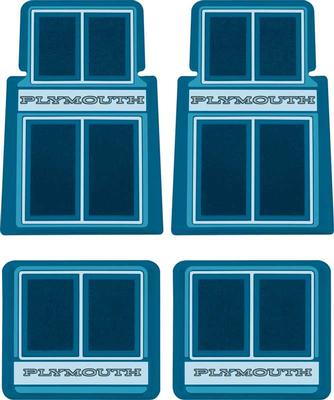 1960-1976 Plymouth; Custom Carpeted Floor Mat Set; Plymouth Logo; Blue; 4 Piece Set