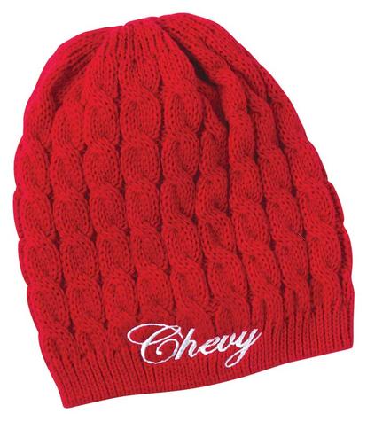 Ladies Chevy Embroidered Cable Knit Beanie - Red