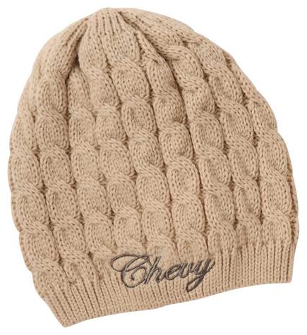 Ladies Chevy Embroidered Cable Knit Beanie - Sand