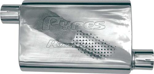 Pypes 14 T304 Polished Stainless Steel Race Pro Muffler With 2-1/2 Offset Inlet / Offset Outlet