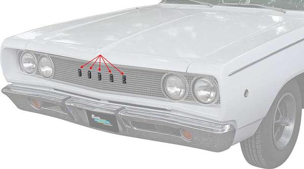 1968 Dodge Coronet; DODGE Grill Emblem; 5 Letter Set; Mopar Licensed