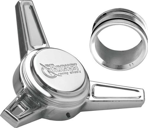 Rocket Racing Wheels; Knockoff Wheel Center Cap Spinners; Flat Angle; Chrome